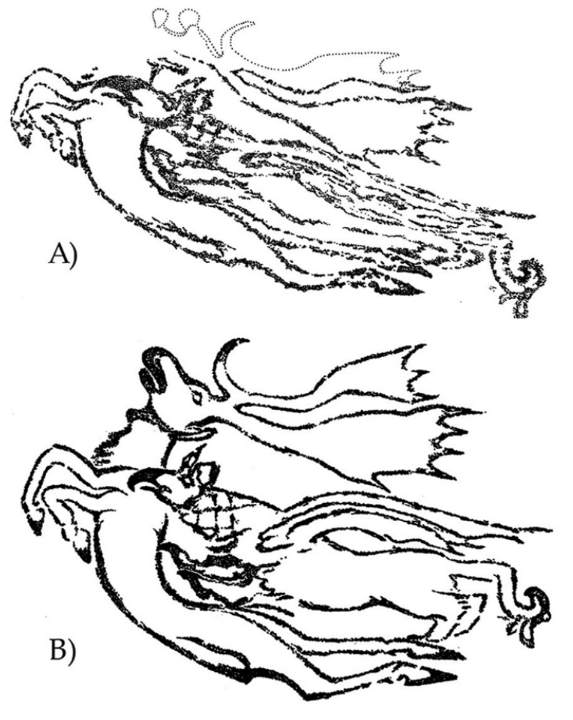 The current state of a drawing on the left forearm (A) and a reconstruction of its original state correcting for dessication 